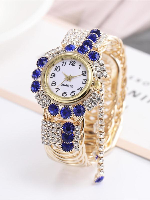 Women's Luxury Elegant Fashion Rhinestone Decorated Round Dial Analog Quartz Watch, Exquisite Trendy Wristwatch for Women & Girls, without Box 2