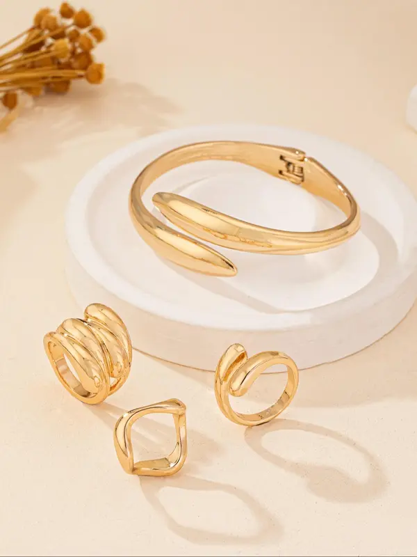 Fashionable Boho Style Cuff Bangle & Cuff Rings, New Trend Elegant Hand Jewelry Set, Trendy & Exquisite Hand Jewelry for Women 2