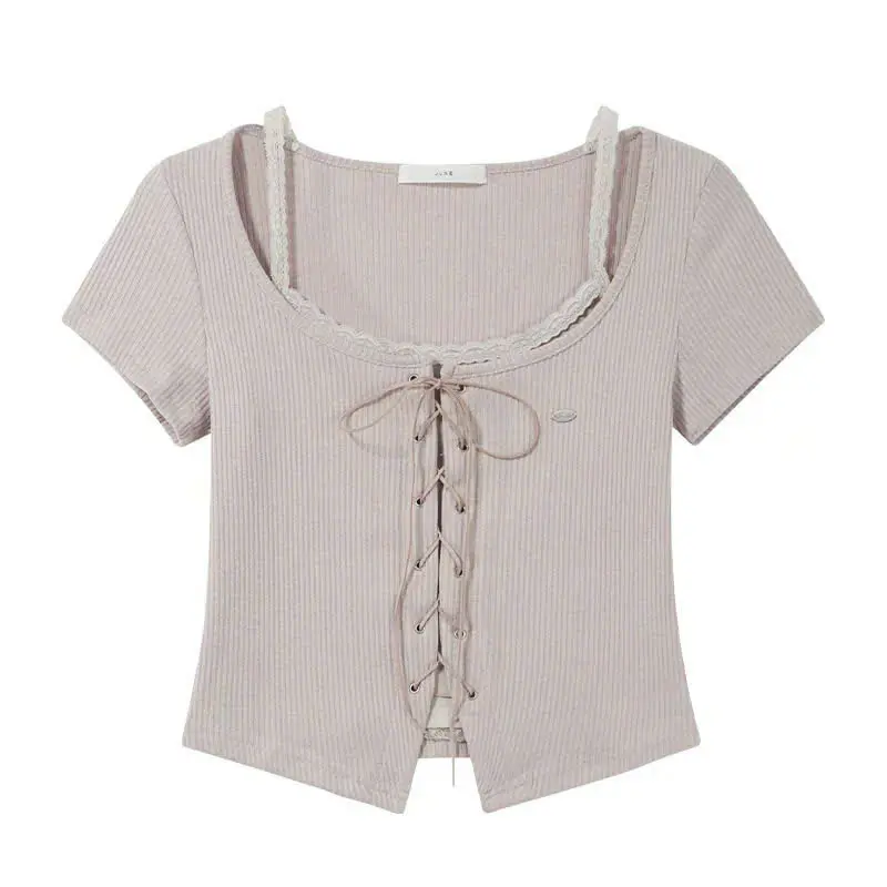 Áo kiểu croptop chất thun gân cotton kiểu thắt dây xinh xắn cho nữ - [Ak26] - 2