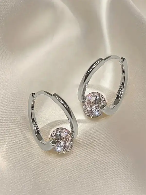 Elegant Artificial Zircon Decor Hoop Earrings, Fashionable Minimalist Hoop Earrings for Women & Girls, Trendy All-match & Exquisite Jewelry for Birthday Gift 6