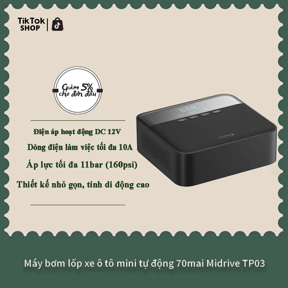 Máy bơm lốp xe ô tô mini tự động  70mai Midrive TP03 - Bảo hành 6 tháng