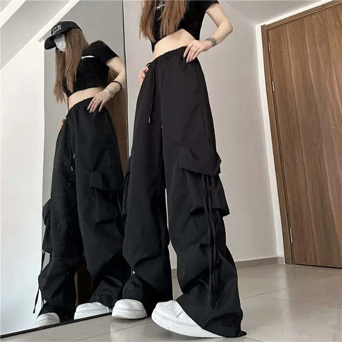 [Ready Stock+ COD]Cargo Pant For Women High Waist Straight Wide Leg Pants