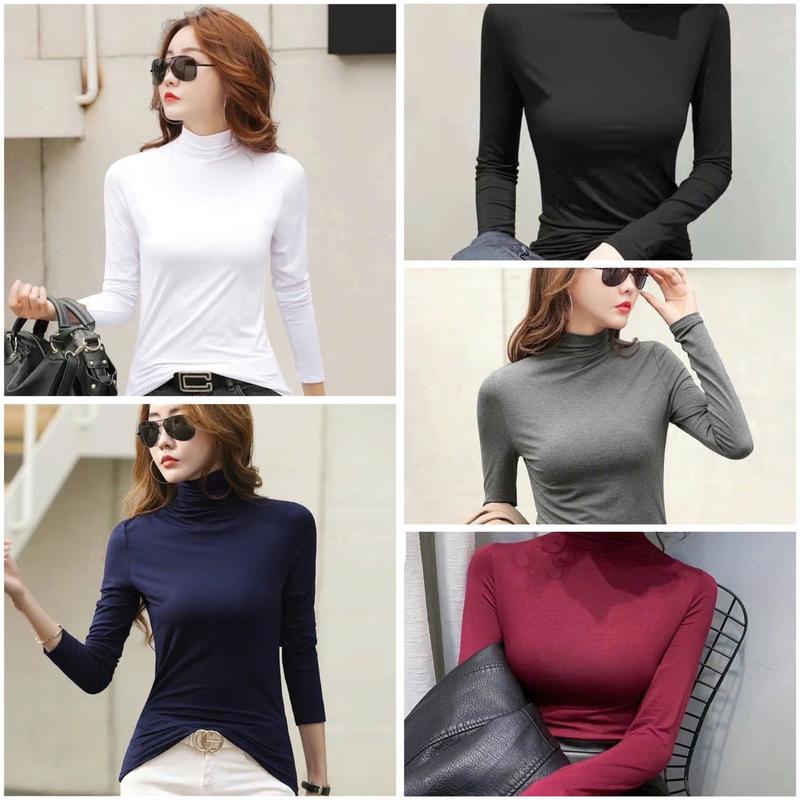  Áo giữ nhiệt nữ Áo thun giữ nhiệt lót nỉ cổ 3 phân lót nỉ áo thun lạnh dài tay nhiều màu 