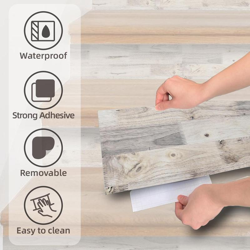 7pcs/set Simulation Wood Grain Pattern Stair Decor Sticker, Self-adhesive Waterproof Sticker for Floor & Wall, Home Decoration Sticker, Interior 4