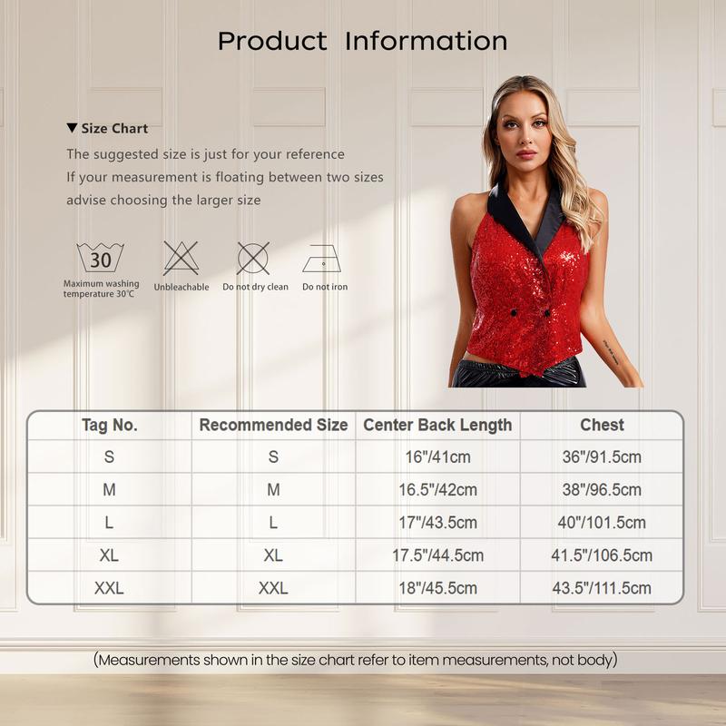 Product Introduction of Yeahdor  Women V-neck Lapel Sleeveless Glitter Sparkly Sequin Press Button Blouse Dressy Tops for Evening Party Banquet Cocktail Party Club 0