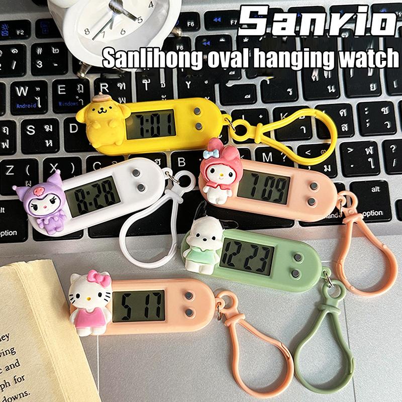 Product Introduction of Sanrio Hello Kitty Electronic Desktop Clock Keychain Kuromi My Melody Electronic Oval Watch Digital Table Time Display Clock 16