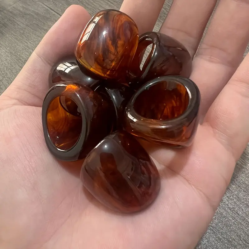 Vintage  Simple Amber-Hued Resin Ring - Unique  Statement - Unisex, , Suitable For Daily Wear & Special Occasions - Ideal Friendship Gift 5