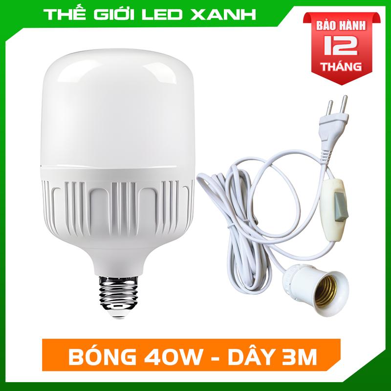 Combo Bóng đèn Led trụ 40W + kèm dây đui đèn có công tắc dài 3 mét (ánh sáng trắng)