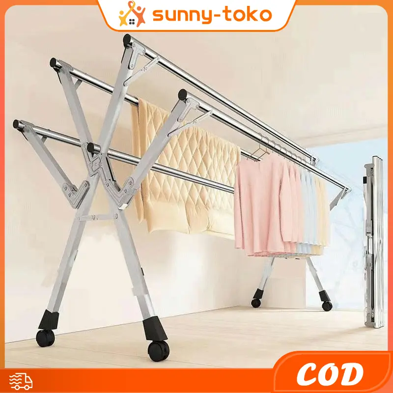 Jemuran Baju Stainless Lipat Seluruh Baja Dengan Katrol 5 Batang Pakaian Pengeringan Tali Pakaian Stainless Steel Kapasitas Tinggi Anti Karat