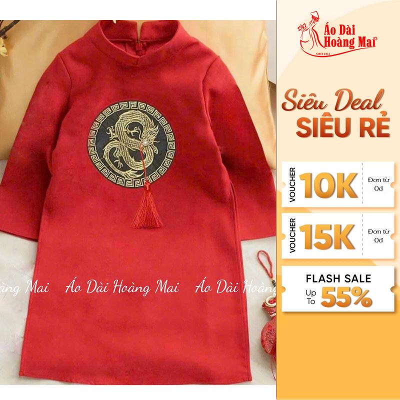 Áo Dài Cách Tân Bé Trai – Đỏ/Vàng, Thêu Rồng Full Tuyết Mưa Cao Cấp, Diện Đẹp Tết & Trung Thu {10–50kg}