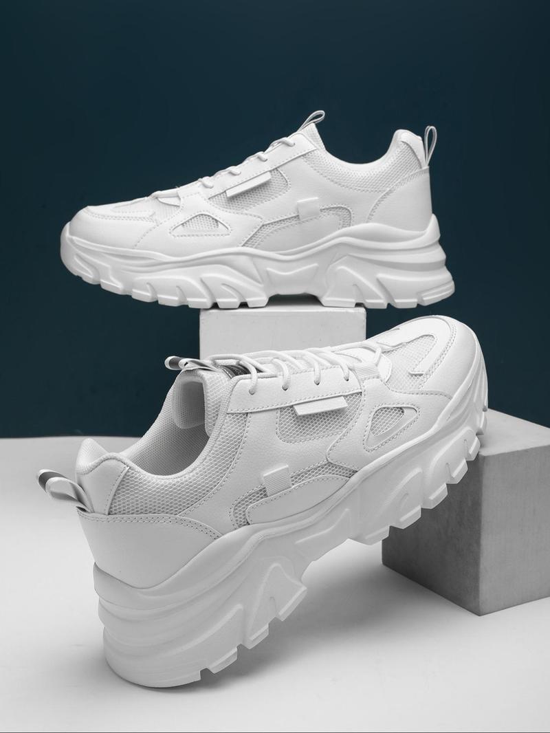 Product Introduction of Men's Fashionable Lace Up Contrast Mesh Sneakers, Casual Comfortable Breathable Sports Running Shoes, Male All-match Round Toe Chunky Sneakers for Daily Life 7