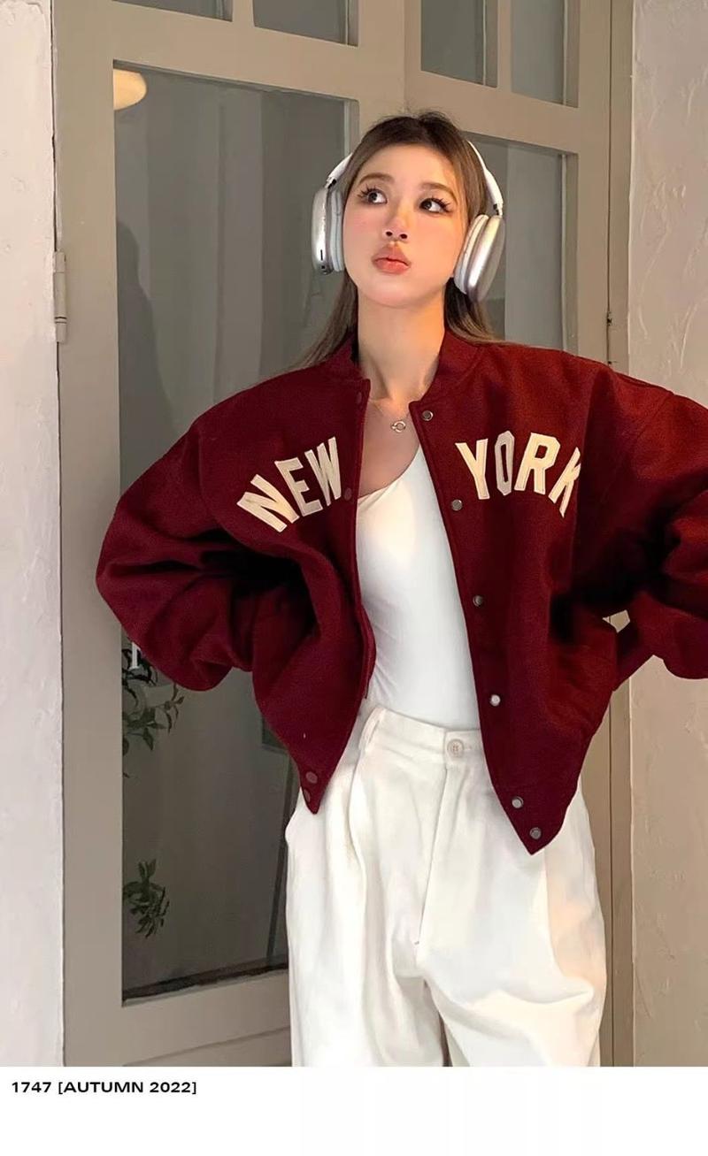 Product Introduction of Menswear Jacket Trendy Spring and Autumn New Basic Short [NewYork] Printed Jacket Men & Women Trendy Baseball Jacket Cotton and Thickening 9