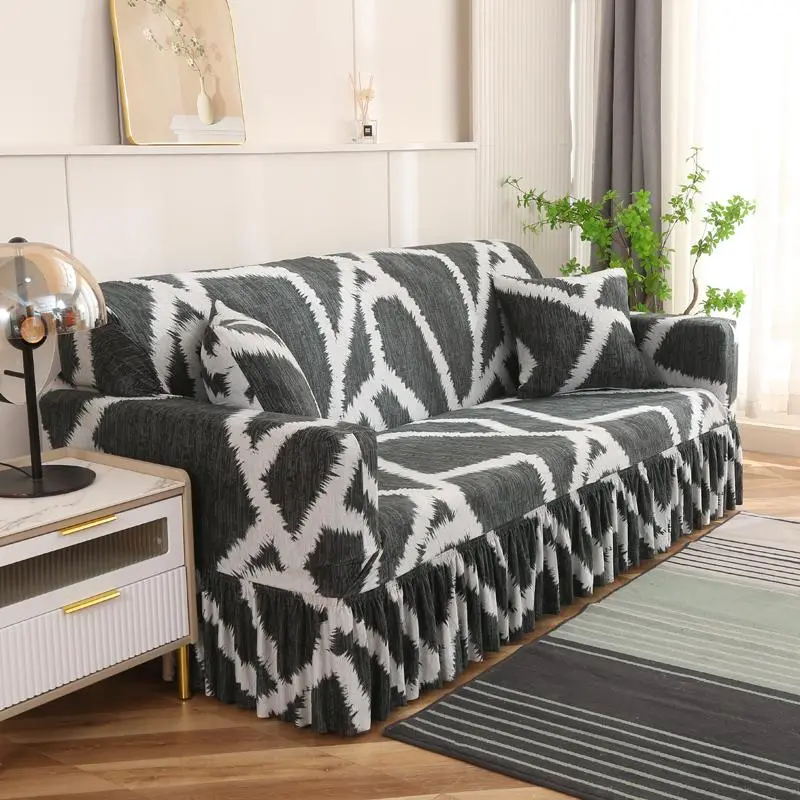Geometric Pattern Sofa Cover with Tassel Decor, 1 Count Sofa Slipcover, Sofa Protector for Home Living Room, Home Decor 2