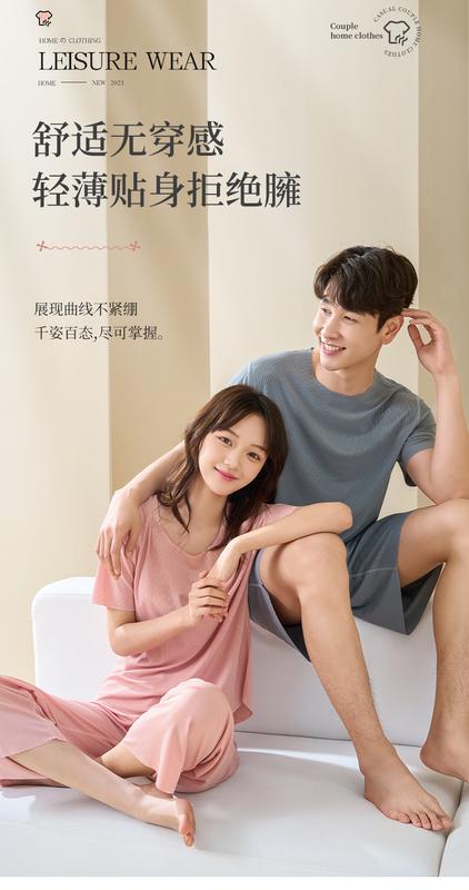 Product Introduction of Ice Silk Couple Pajamas Women's Summer 2024 Loose plus Size Quick-Drying Home Wear Outer Wear Men's Short Sleeve Shorts Suit 17