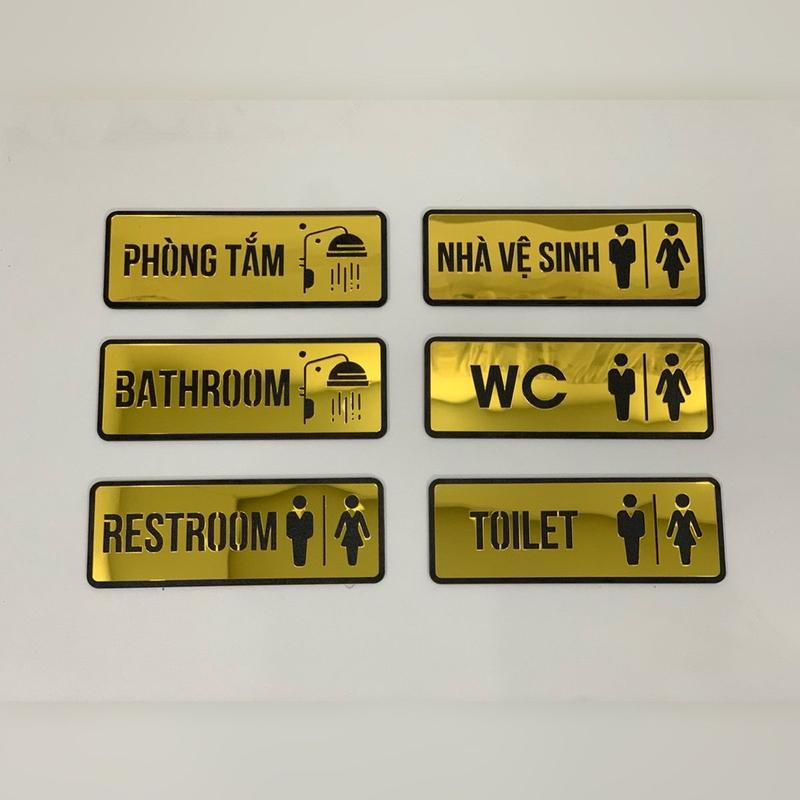 Mẫu bảng toilet WC Gương Vàng dán cửa nhà vệ sinh 25x9cm - sang trọng, đẳng cấp 0