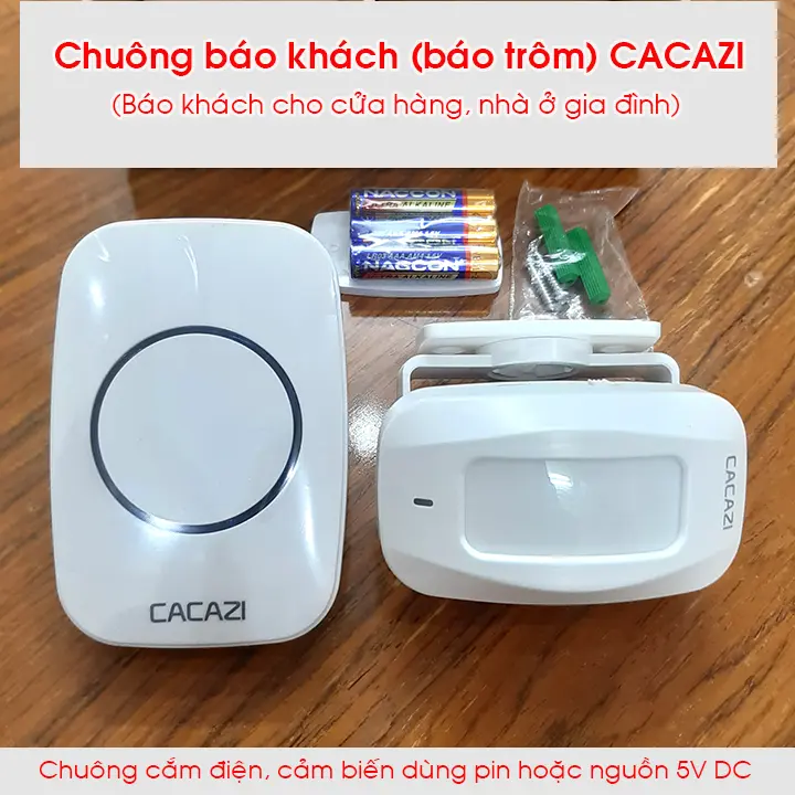 Bộ Chuông báo khách, báo trộm CACAZI M10 - Cảm biến chuyển động - 36 kiểu nhạc - Tặng kèm pin