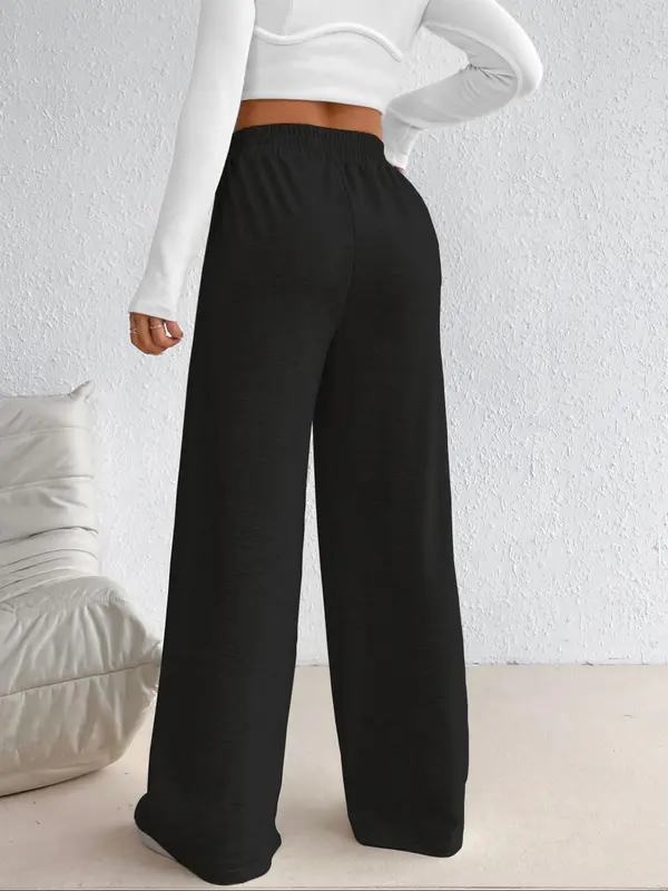 Plain Elastic High Waist Wide Leg Sweatpants for Women, Pants for Women, Going Out Bottoms, Basic Baggy Sweatpants, Minimalist Womenswear, Back To School Comfort Summer Bottoms, Women's Bottoms for Fall & Winter Trouser Underwear 6