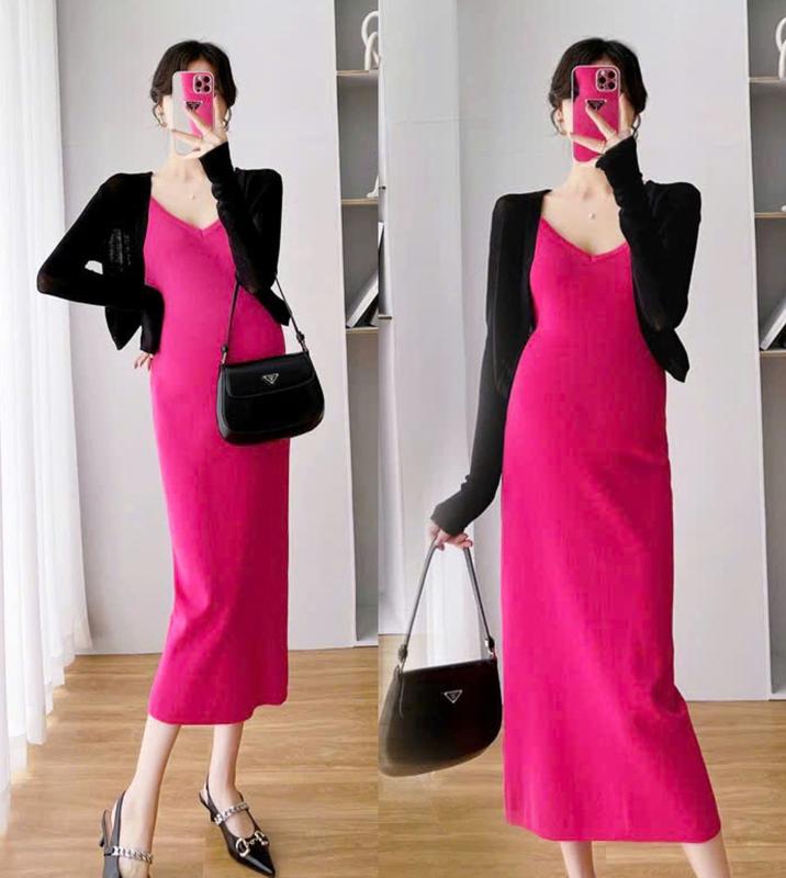  Young Mom | Đầm body cho bà bầu bigsize quyến rũ SET016 set gồm áo khoác và váy 2 dây chất Len Thai sản Thai kỳ Thoải mái Váy Bầu Sandal Kem Voi Sơ Mi Dài Tay Đầm Bầu 