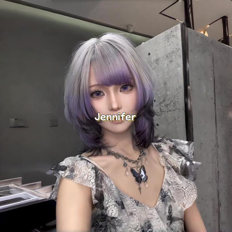Product Introduction of hair wig for woman full head cosplay bangs wig set summer gradient purple black in long hair burst top dyeing natural niche simulation Heat Resistant Synthetic Hair 10