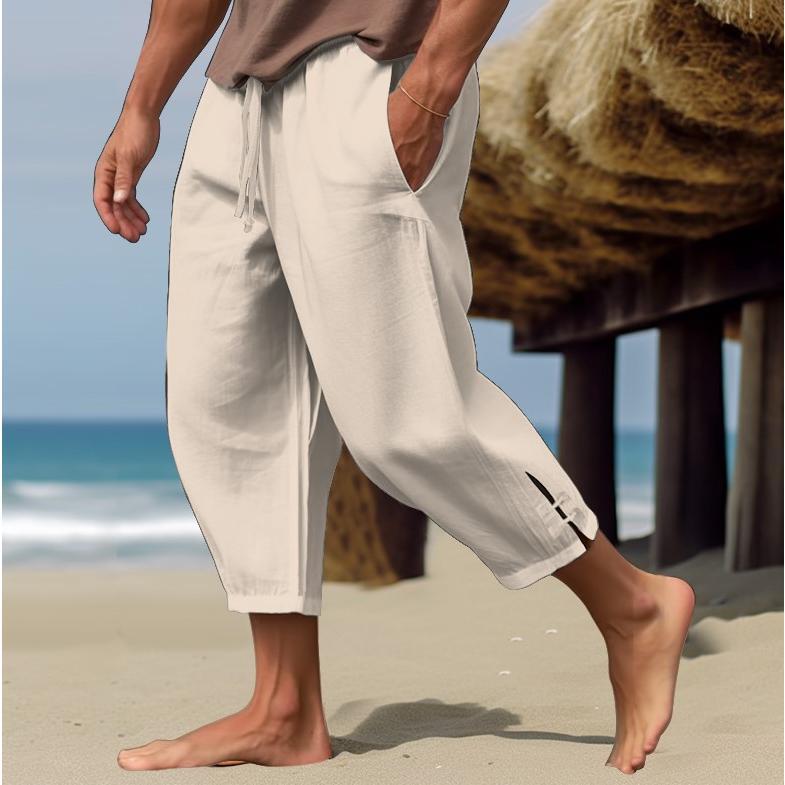 Men's Linen Summer Pants - Beach Casual Breathable Long Pants with Side Slit |   Comfortable Holiday Travel Lounge Wear for Men 3