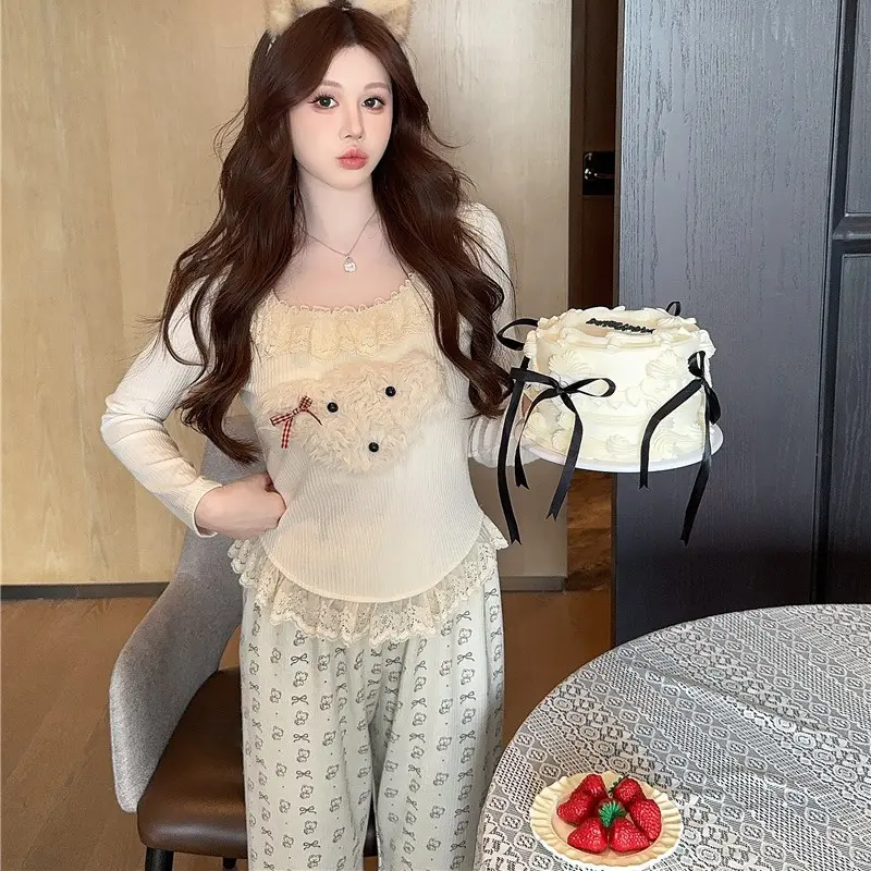 Bộ Đồ Ngủ Thun Cotton Julia Quảng Châu Cao Cấp Họa Tiết Thú Dễ Thương Xinh Xắn - Size M - Nữ, Women set bongu