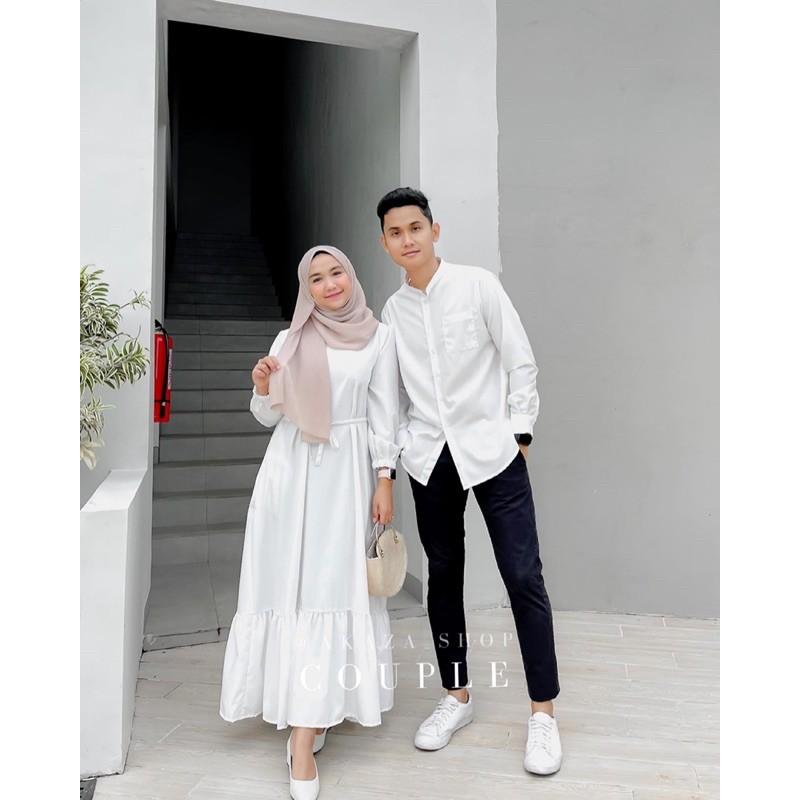 Baju Couple Pasangan Muslim Kondangan - Kemeja Koko Kurta dan Gamis Wanita Remaja Dewasa Lebaran Terbaru Bahan Katun Toyobo Polos Panjang Pesta • simpel Dress Syari