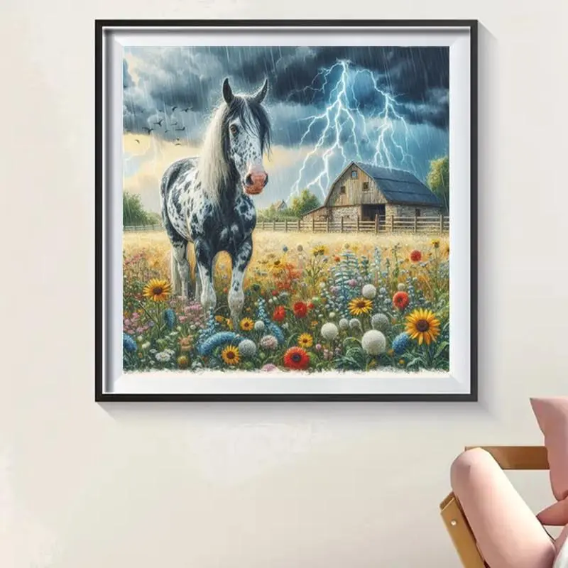 Horse Pattern DIY Diamond Arts Colorful Painting Kit without Frame, 5D Diamond Arts Colorful Painting Kit, Wall Art Decor for Home Living Room Bedroom 0