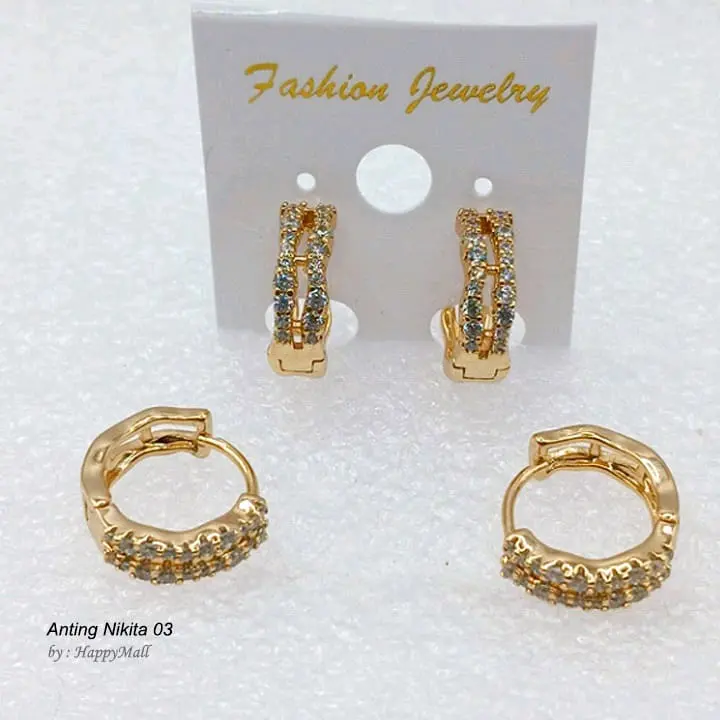 Anting Wanita, Anting Nikita 03 Alloy Lapis Mas 18k Permata Zircon Premium Quality & Tahan Lama EP011G 2