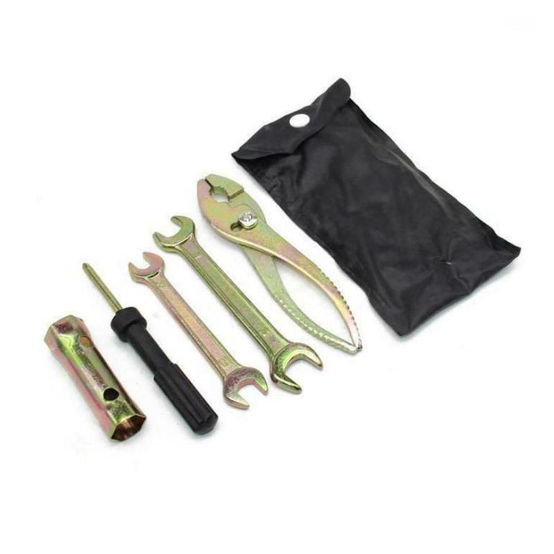 Product Introduction of 5Pcs Motor Tool Kit, Spark, Plug Remover, Wrench, Pliers With Black Storage Pocket Motorcycle N2C9 77