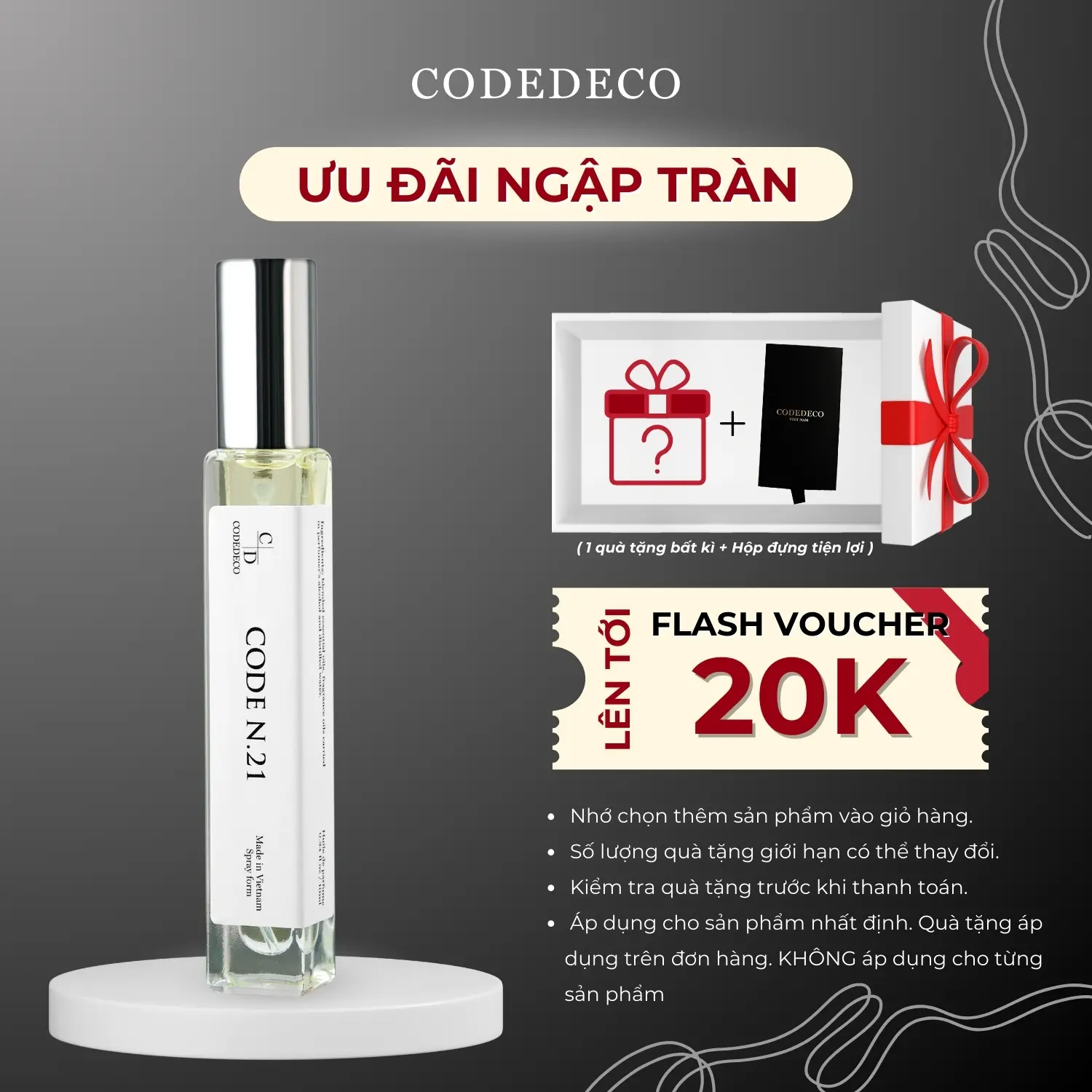 Tinh dầu nước hoa nam CODEDECO CODE N.21 10ml dạng xịt tiện lợi Perfume Cosmetic