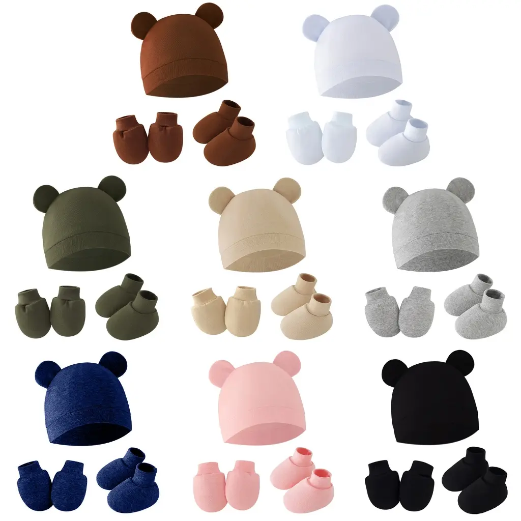 Scratch Proof Gloves and Footwear Baby Essential Headwear Anti Scratches Newborn Hat with Mittens and Foot Wrap