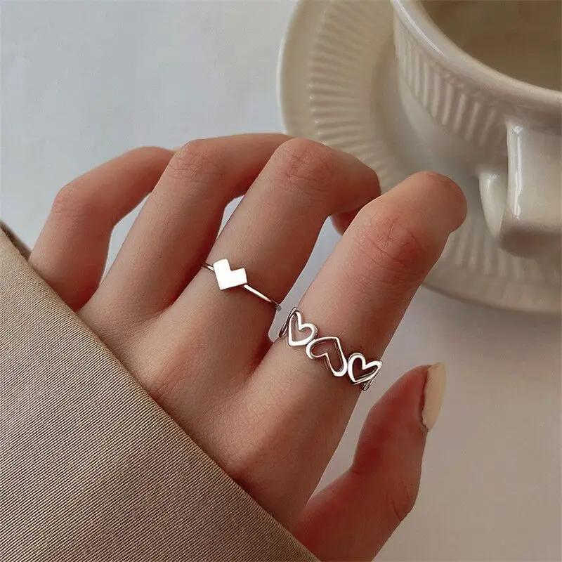 Nhẫn Hình Trái Tim, Thiết Kế Tối Giản, Phong Cách Hàn Quốc, Nhẫn Trái Tim Rỗng Dành Cho Nữ, Nhẫn Hở Ngón Tay Có Thể Điều Chỉnh Nhẫn Đeo Ngón Tay, Có Sẵn Trong 1 Hoặc 2 Cái 0