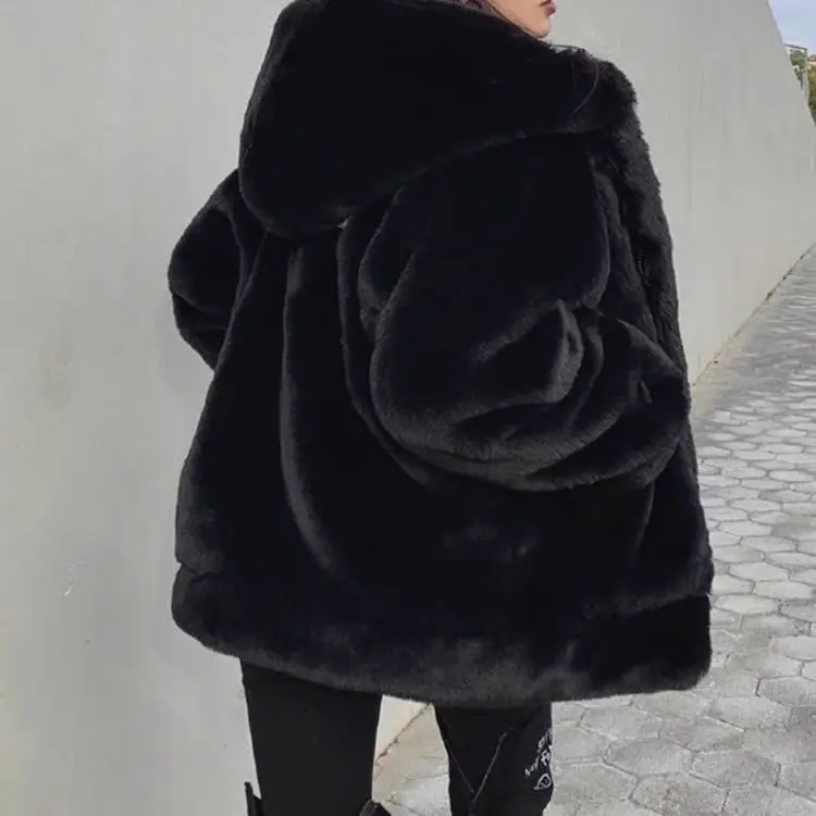 Áo khoác lông thỏ unisex MÀU TRƠN CÓ MŨ siêu rộng thiết kế phong cách Hàn Quốc 7