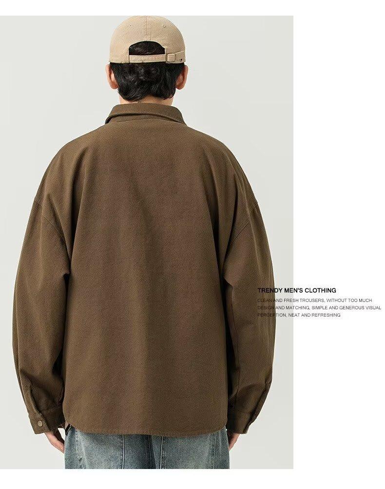 Product Introduction of Men's washed vintage long sleeve work shirt Artistic style cotton large size shirt jacket 18