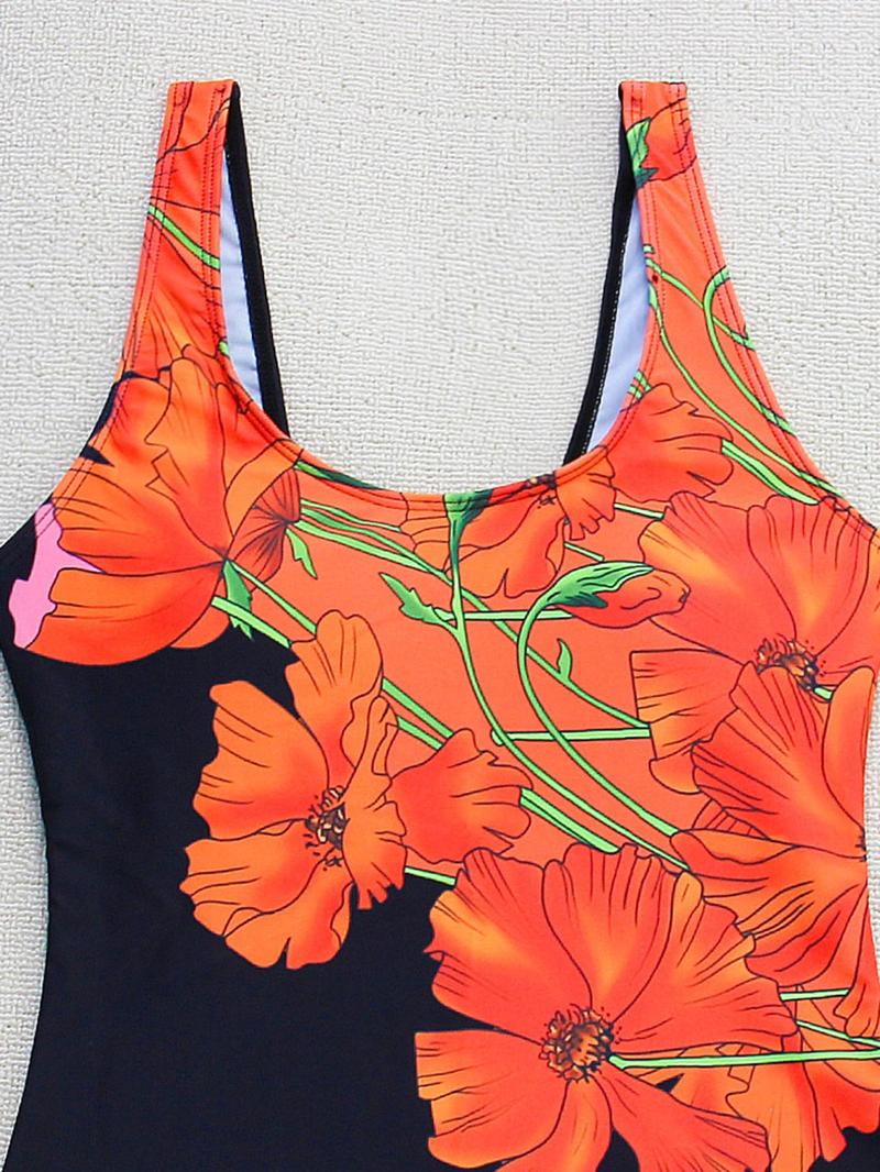 Product Introduction of Women's Floral Print One-Piece Swimsuit, High Stretch Casual Comfy U Neck Sleeveless Swimwear for Beach Holiday Vacation, Ladies Swimsuit for All Seasons 7