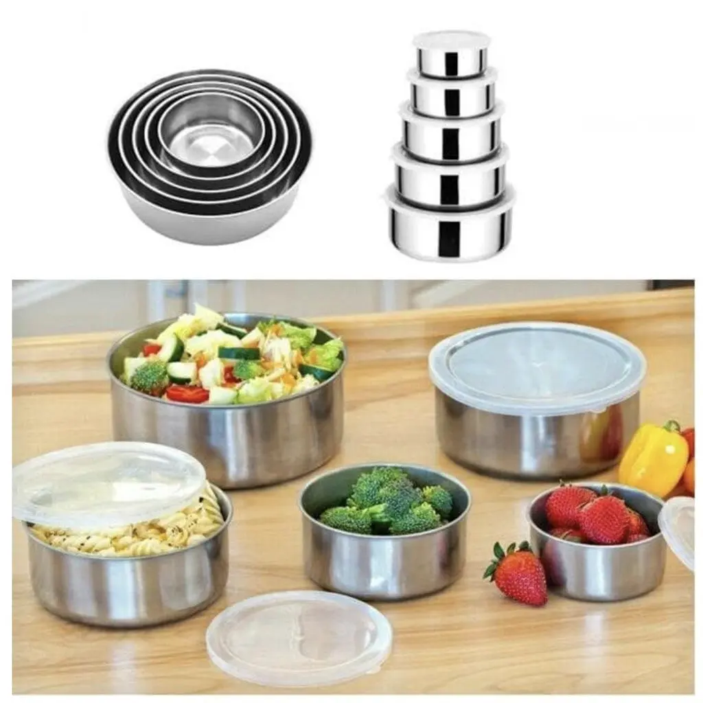 (CP) Fresh Box  Rantang 5 Susun Stainlis Stil Polos Dengan Tutup Plastik Stainless Steel Wadah