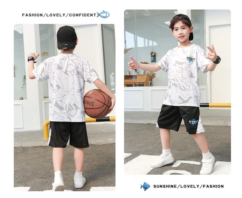 Product Introduction of Summer New Children's Basketball Uniform Set Boys and Girls Sports Wear Quick-Dry Big Kids Short Sleeve Shorts Two-Piece Set 9