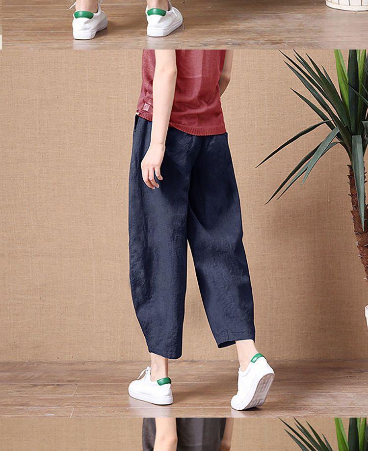 Product Introduction of 2025 Summer New Cotton Linen Long Pants for Women Loose Plus Size Wide Leg Pants High Waist Versatile Floor-Length Linen Pants rib  flares cutbray 8