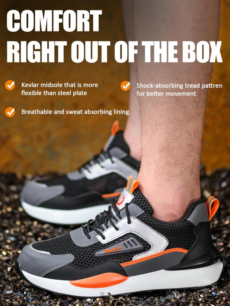 Product Introduction of Men's Patchwork Lace Up Low Top Safety Shoes, New Style Breathable Comfortable Anti-slip Work Shoes, Non-slip Anti-smash and Anti-puncture Safety Shoes for Men, National Day Offers Valentine's Day Gift for Men 2