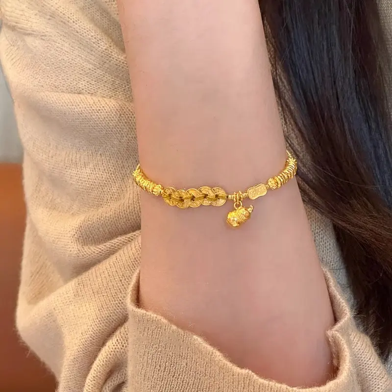 New Chinese style, five emperors money, gourd, entanglement, bracelet, retro, personality, jewelry.