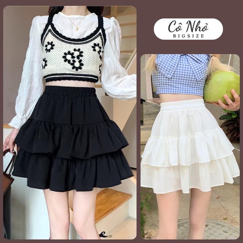  Chân Váy Xòe Bigsize Nữ Lưng Cao 2 Tầng Xếp Ly Bồng Dễ Thương Có Bảo Hộ Vải Lụa Chéo CV XOE 
