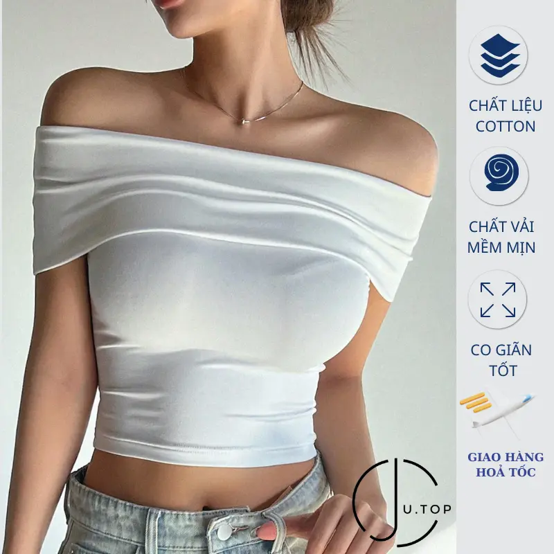 Áo trễ vai croptop JU.TOP chất thun ôm body áo croptop trễ vai D016 aoba lo 0