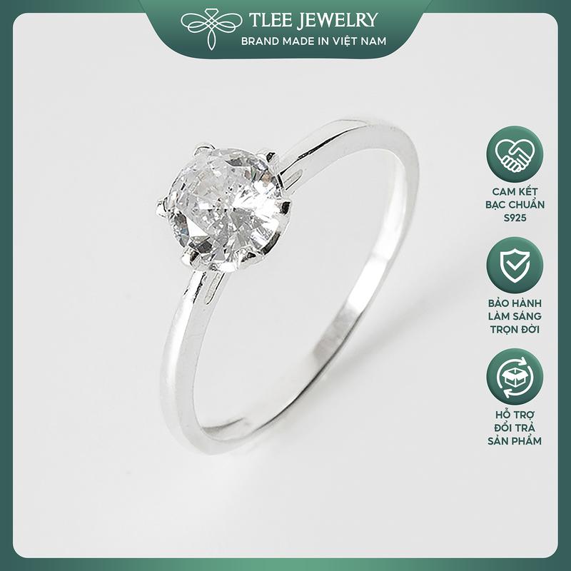  Nhẫn bạc nữ TLEE trụ đá sáu chấu vuông viền trơn TLEE JEWELRY A0274 