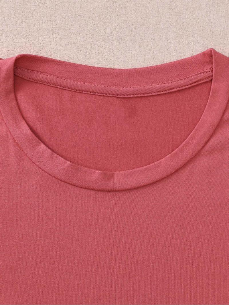 Product Introduction of Plus Size Letter Print Round Neck Tee, Casual Short Sleeve Crew Neck T-shirt for Summer, Women's Plus Clothing for Daily Wear 7