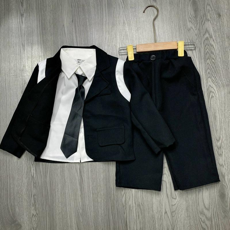 11-33kg  Bộ vest NGẦU cho bé trai bao gồm áo sơ mi áo vest và quần màu đen nâu xanh than cho bé [Shop Linh kids88]