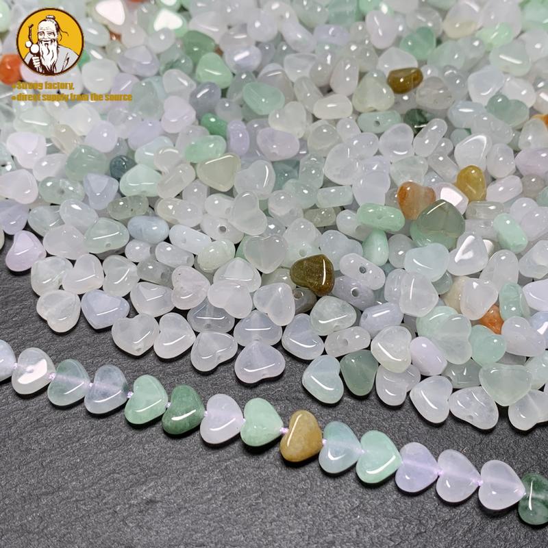 (10 pieces)Three-color heart-shaped beads Myanmar material jadeite jade loose beads: about 7mm wide accessories handmade DIY 1