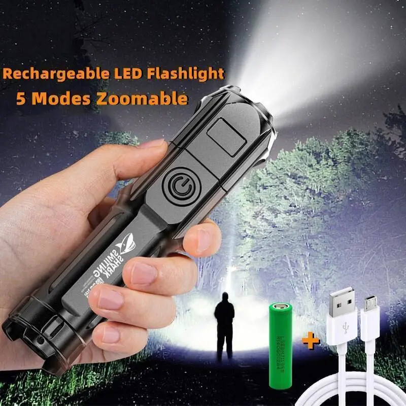 New Wisdom Powerful Flashlight Rechargeable Tactical LED Flashlight ...