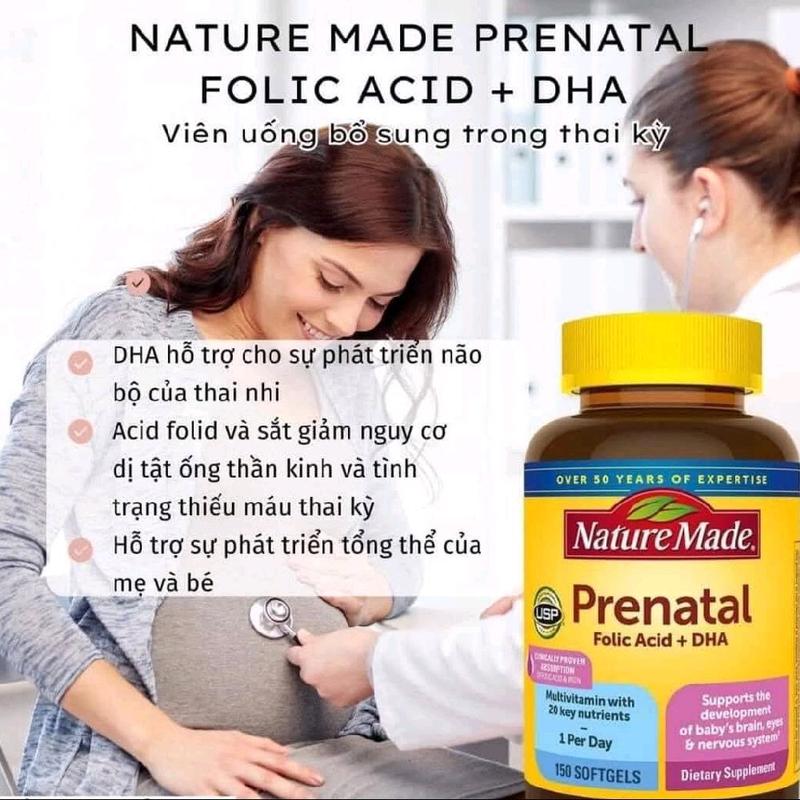 Viên uống tổng hợp Nature Made Prenatal Folic Acid + DHA Mỹ (150v) - DATE 2026 2