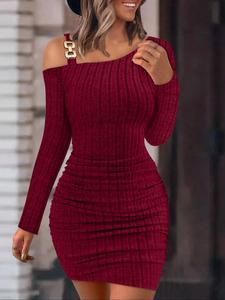 Vestido ajustado de cuello asimétrico fruncido para mujer, elegante vestido corto de manga larga para fiestas, club y citas, ropa de mujer para primavera y otoño,vestido casual mujer