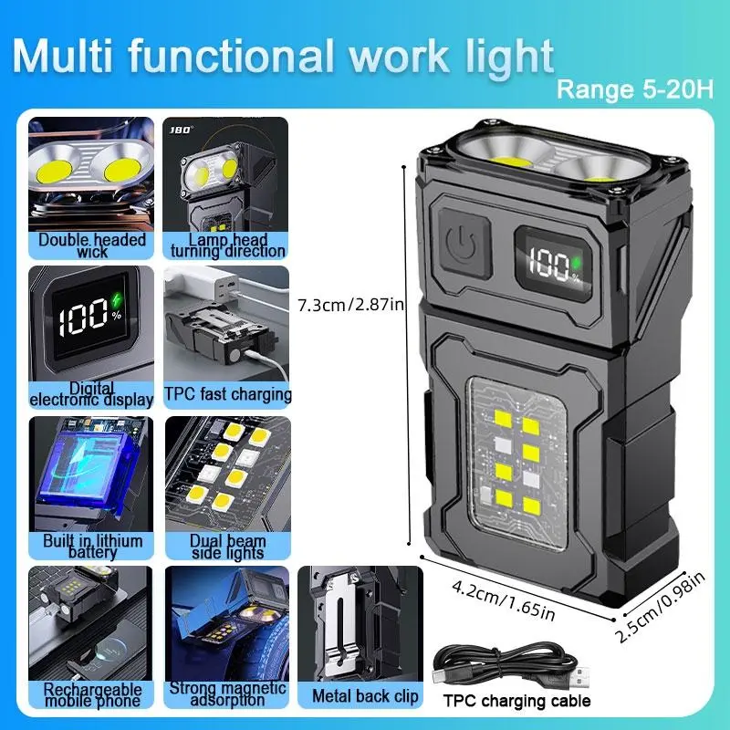 Magnetic LED Work Light, Portable Type-C Rechargeable Outdoor Lighting Flashlight, Small Portable Super Bright Mini Work Light 1